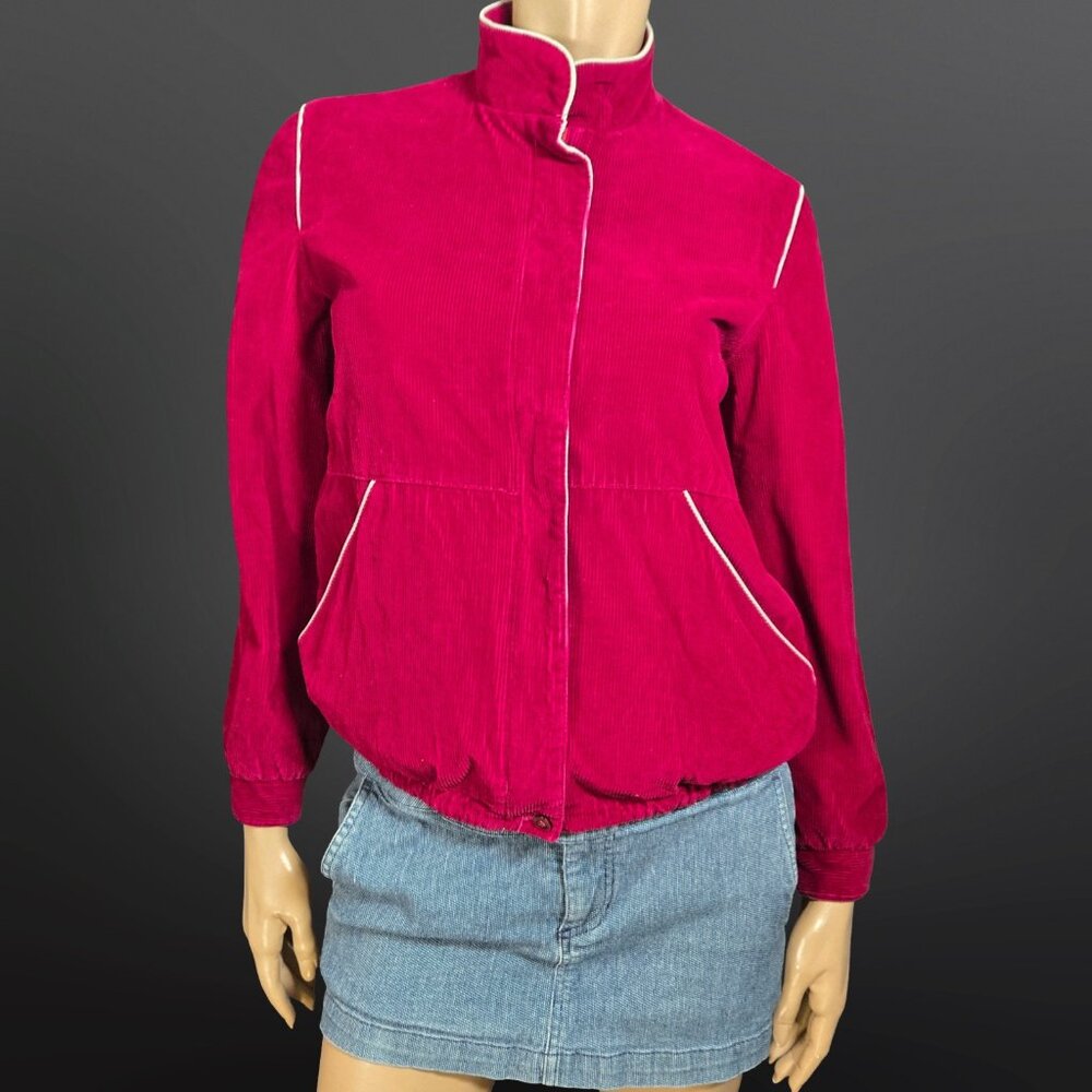 Vintage 80s Corduroy Bomber Jacket Size S Reversible Burgundy Gray New Wave